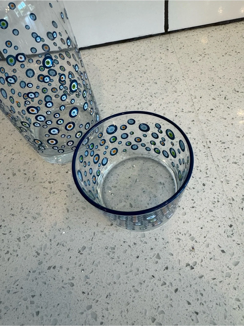Rakle Glassware Evil Eye Watchful Eye Tumble-Up Carafe & Small Drinking Glass